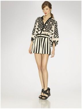 Diane von Furstenberg SYRAHNI Size 14 Silk Cotton Geometric Print Designer